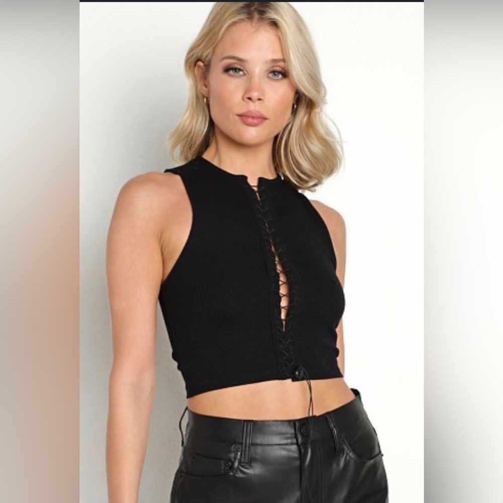 Joah Brown Lace Up Crop Tank - NWT